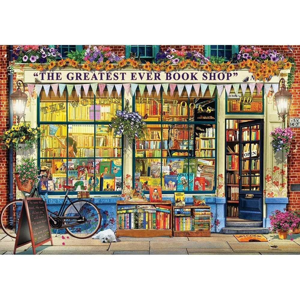 1000 Piece Puzzle Cozy Village City Book Store Shop Window Sidewalk Charming NEW